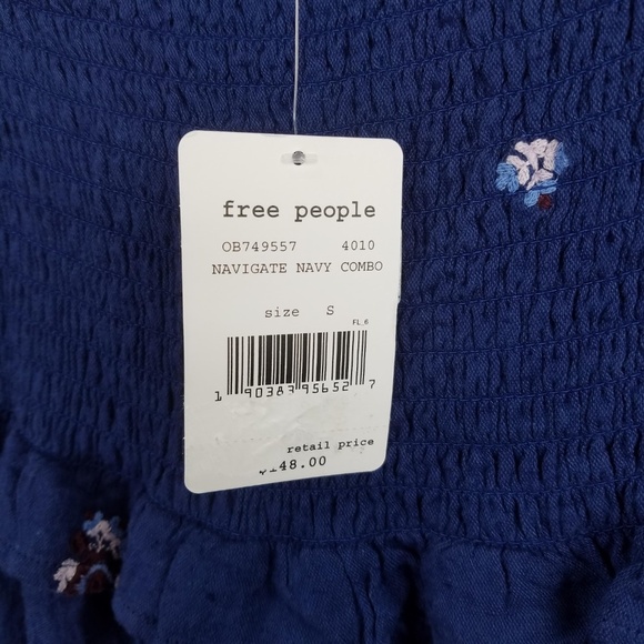 NWT Free People "Counting Daisies" Embroidered Off-Shoulder Dress Navy Small - Picture 6 of 7